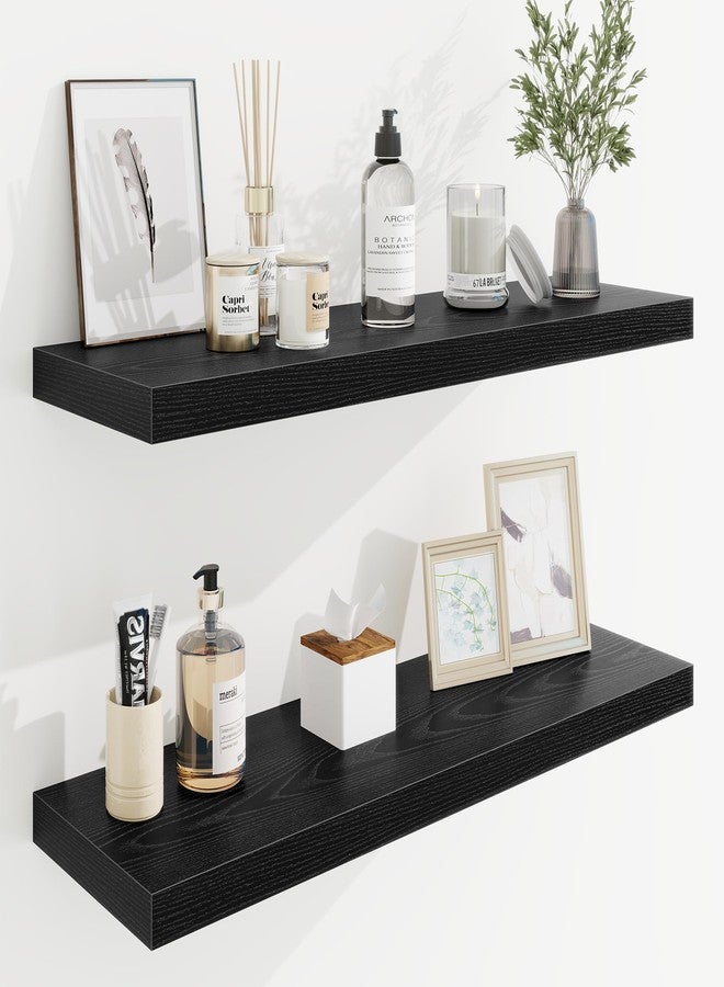 Marsmiles 32in Floating Shelves for Wall, 32"W x 9.25"D x 1.25"H, 2 Pack Long Wall Mounted Engineered Wood Shelves with Invisible Brackets for Living Room, Bedroom, Bathroom, Kitchen Decor and Storage, Black - Image 1